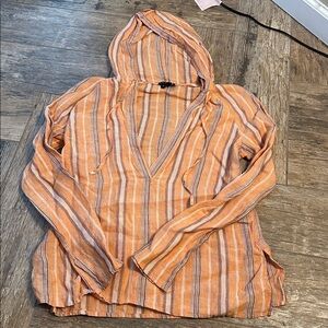 Theory Hooded Striped Linen v neck orange beach Top small